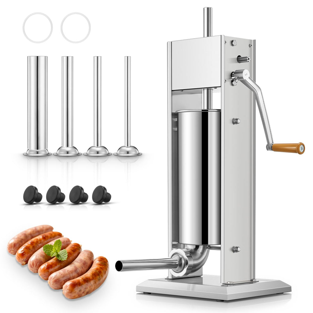 5L Stainless Steel Manual Sausage Stuffer with 4 Stuffing Tubes C26542