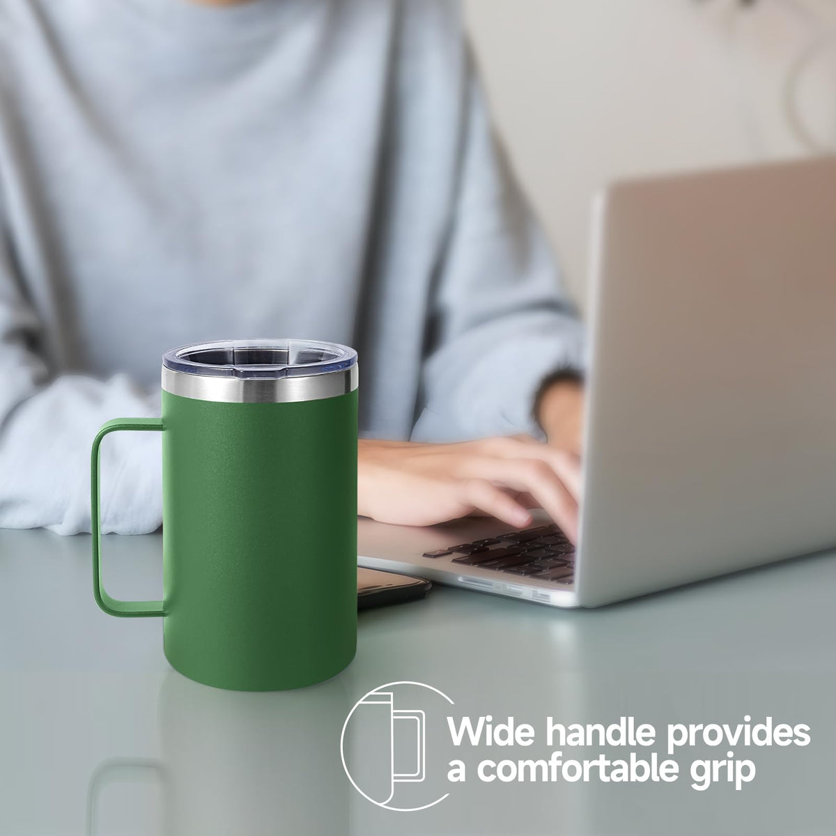16oz Insulated Stainless Steel Coffee Mug with Lid and Straw V919526