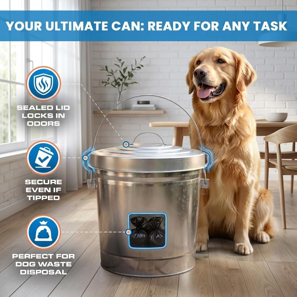 6 Gallon Galvanized Metal Trash Can with Locking Lid W57437