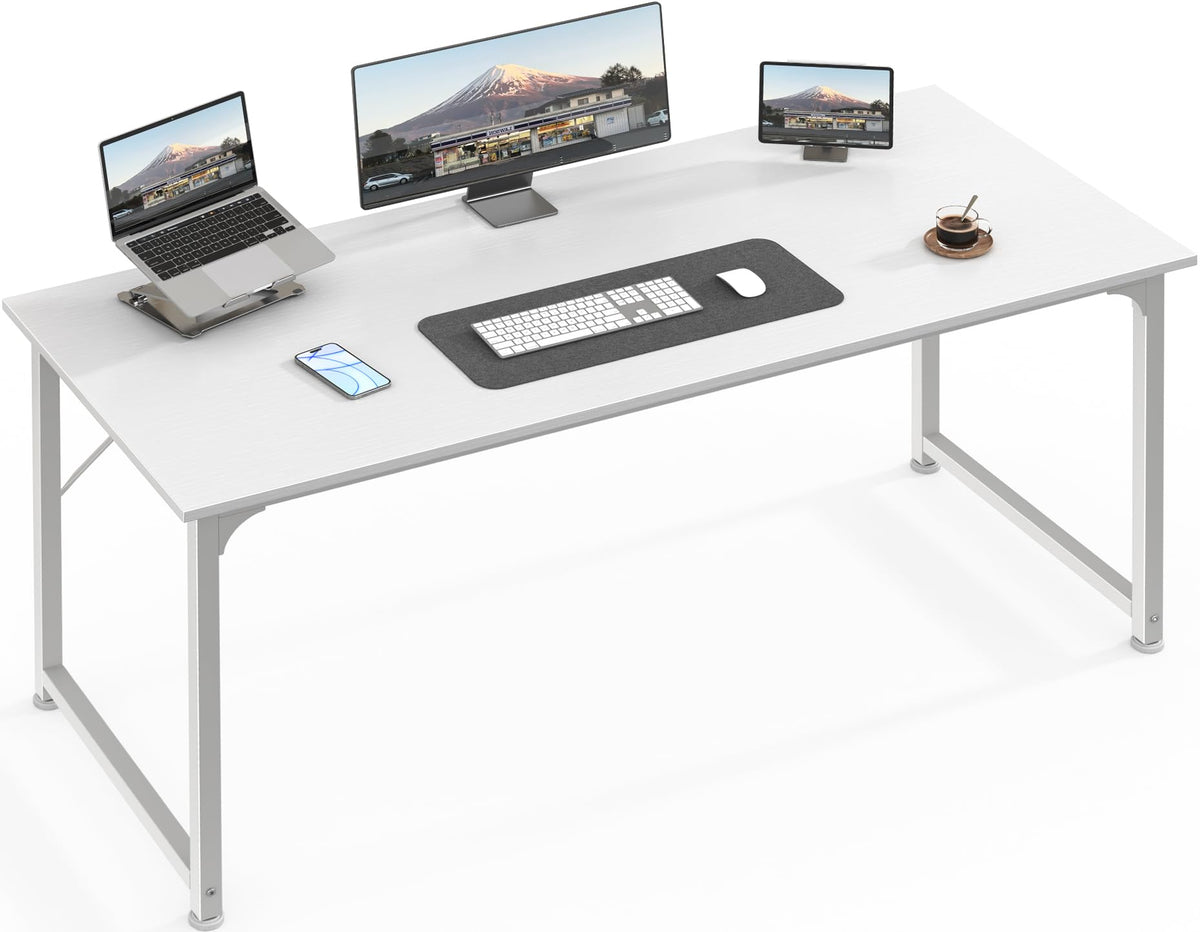 55 Inch White Computer Desk with Metal Frame V278130