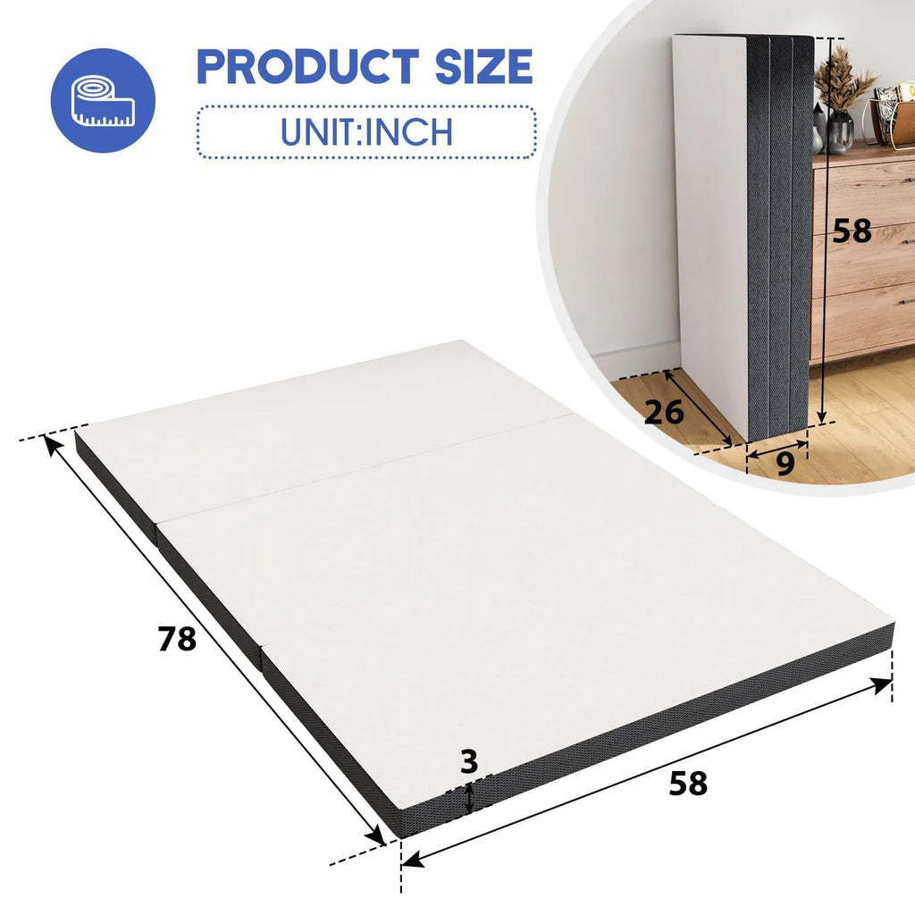 3 Inch Queen Size Tri-Fold Memory Foam Mattress Topper U532