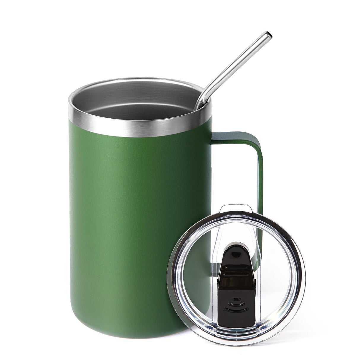 16oz Insulated Stainless Steel Coffee Mug with Lid and Straw V919526