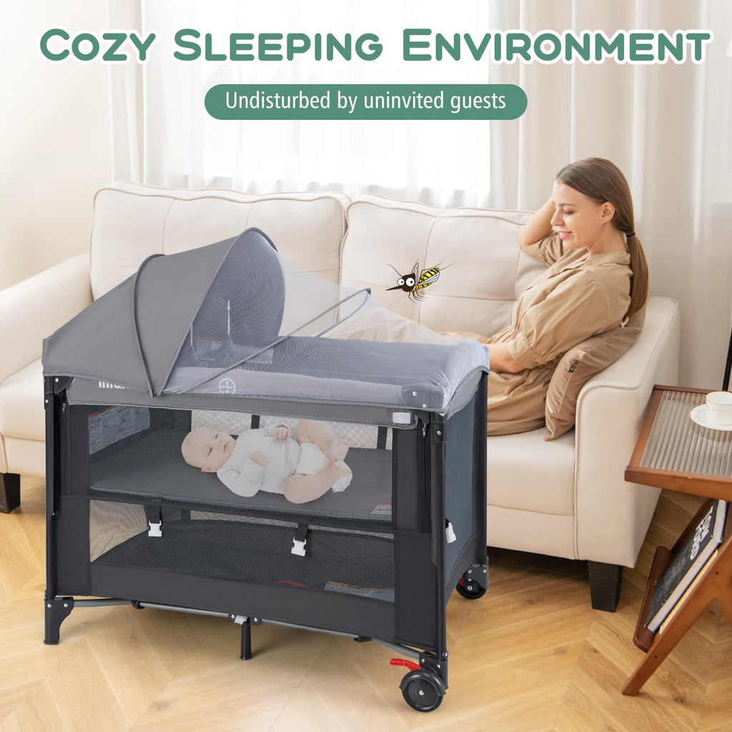 4 in 1 Pack and Play, Baby Bassinet, Bedside Sleeper, Diaper Changer W96118