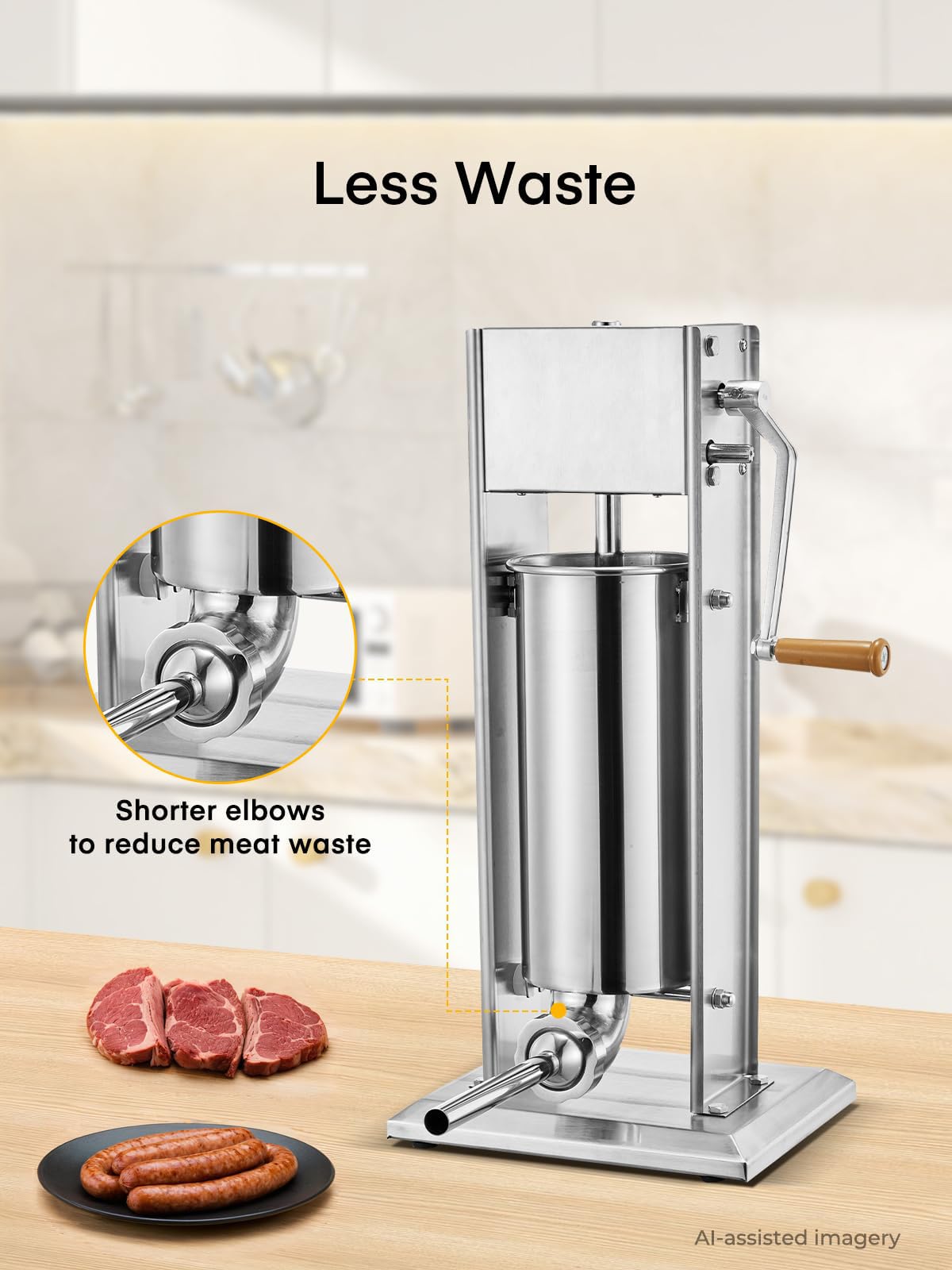 5L Stainless Steel Manual Sausage Stuffer with 4 Stuffing Tubes C26542