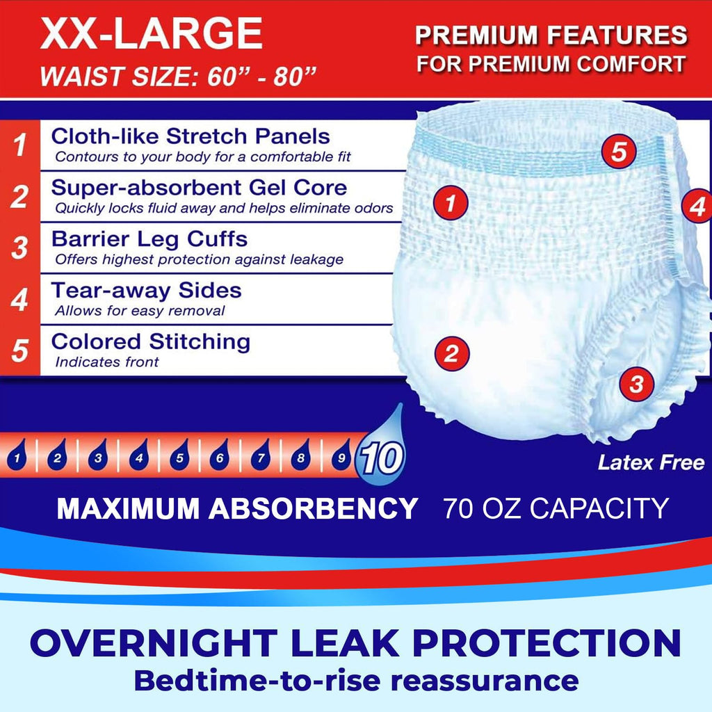 2XL Overnight Adult Diapers, 60”-80" Waist, 12 Pack C968