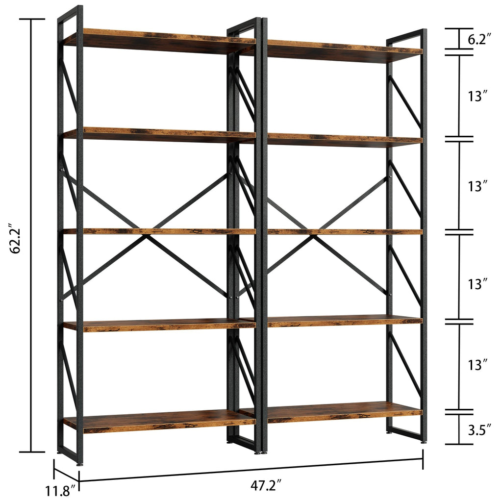 5 Tiers Rustic Brown Bookshelf W510