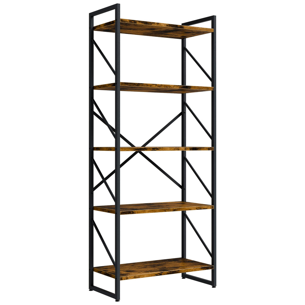 5 Tiers Rustic Brown Bookshelf W510