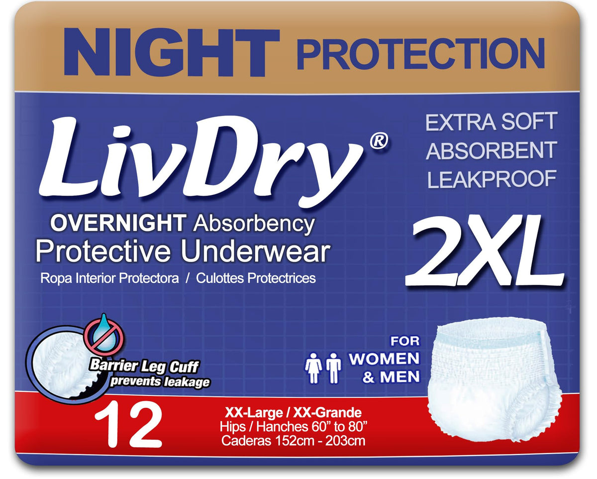 2XL Overnight Adult Diapers, 60”-80" Waist, 12 Pack C968