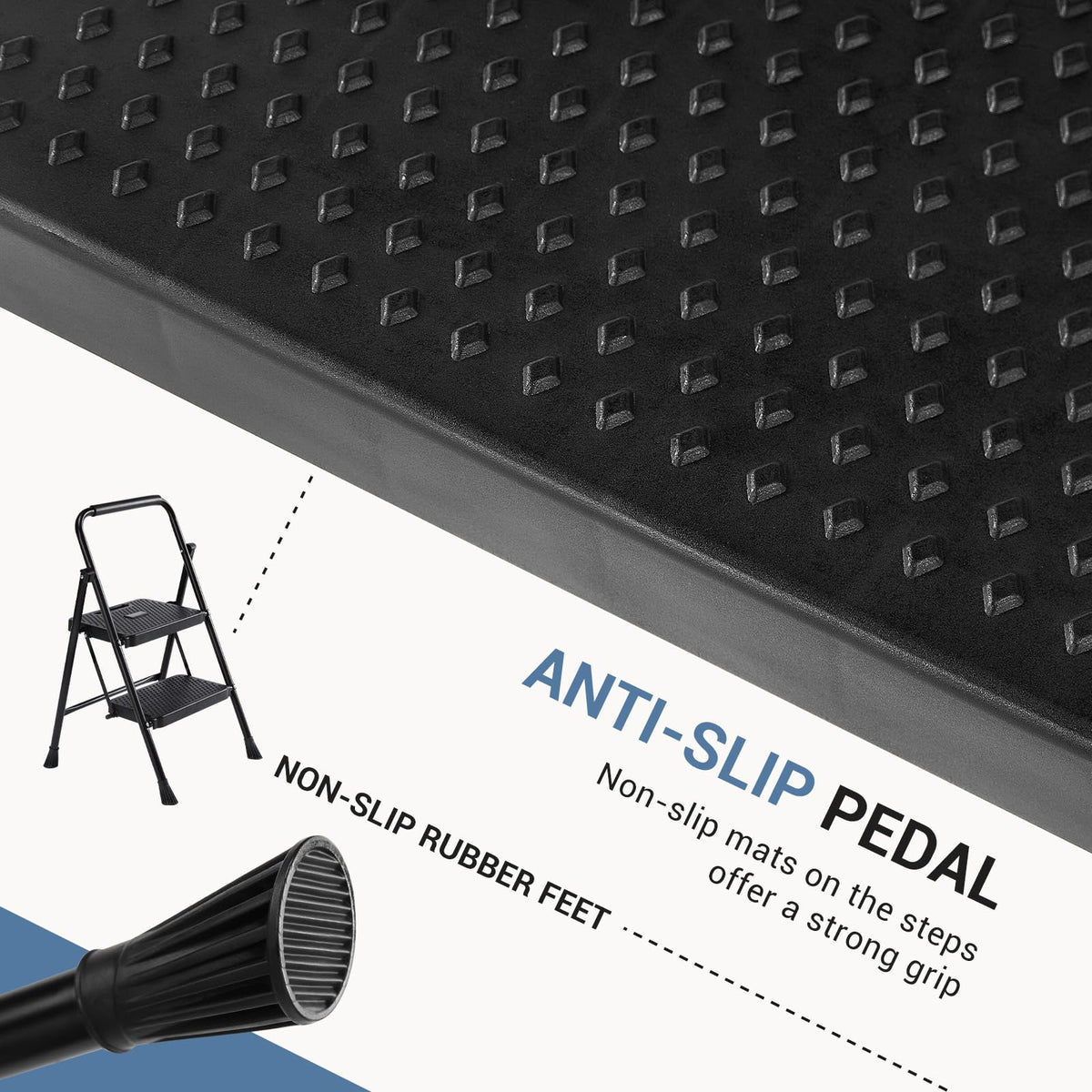 2 Step Stool with Anti-Slip Pedal & Handrail, 330lbs, Black E139483