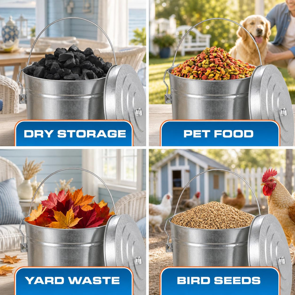 6 Gallon Galvanized Metal Trash Can with Locking Lid W57437