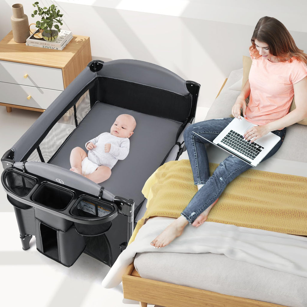 4 in 1 Pack and Play, Baby Bassinet, Bedside Sleeper, Diaper Changer W96118