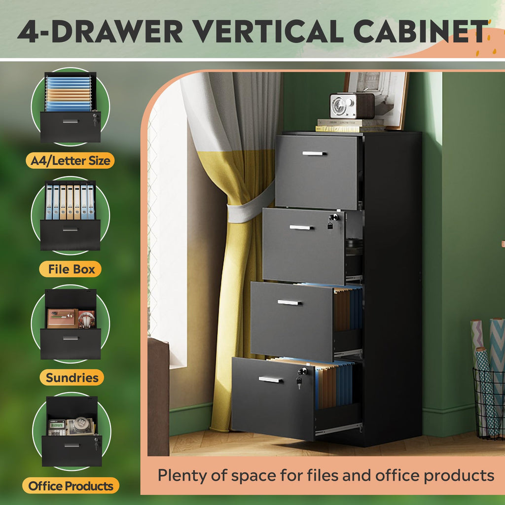 4 Drawer Wood File Cabinet with Lock U88875