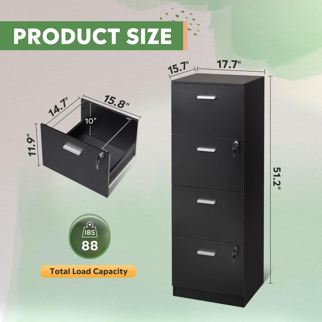 4 Drawer Wood File Cabinet with Lock U88875