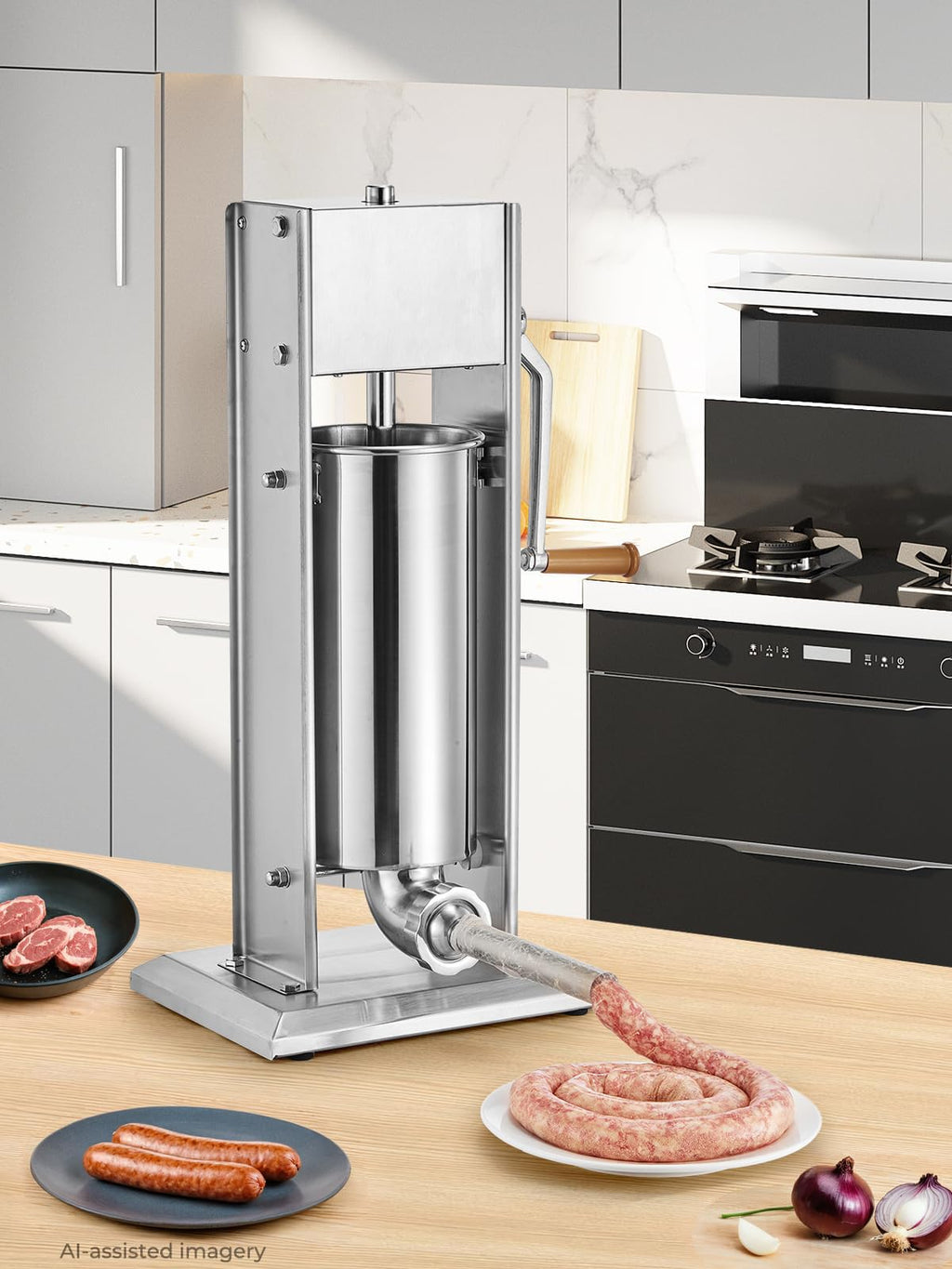 5L Stainless Steel Manual Sausage Stuffer with 4 Stuffing Tubes C26542