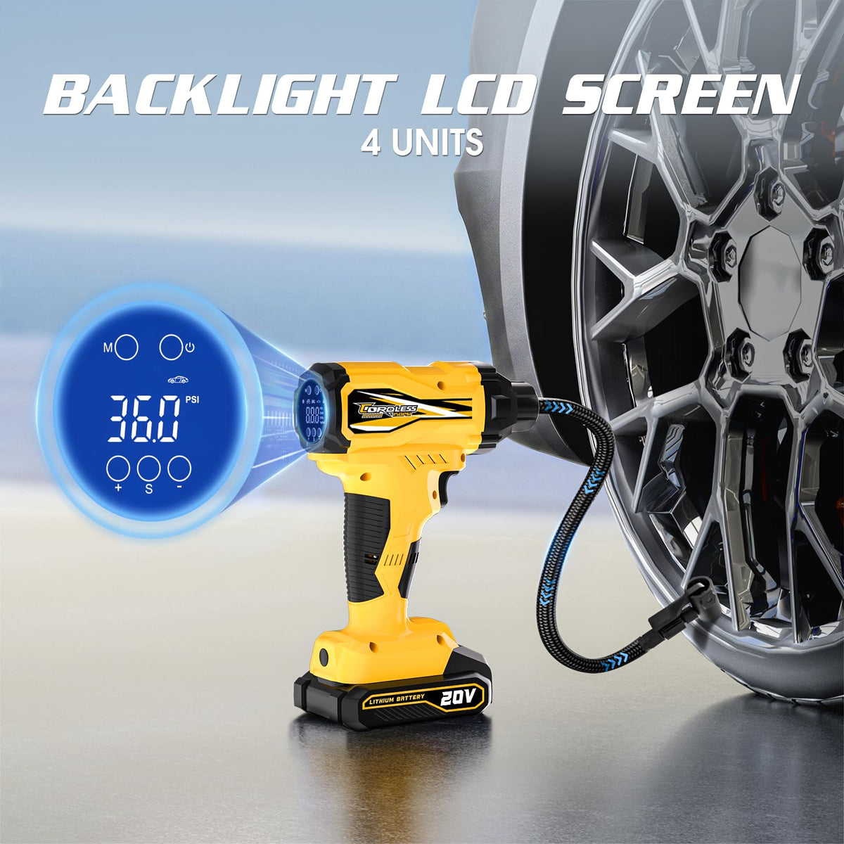 20V Cordless Portable Air Compressor 150 PSI Yellow I323431