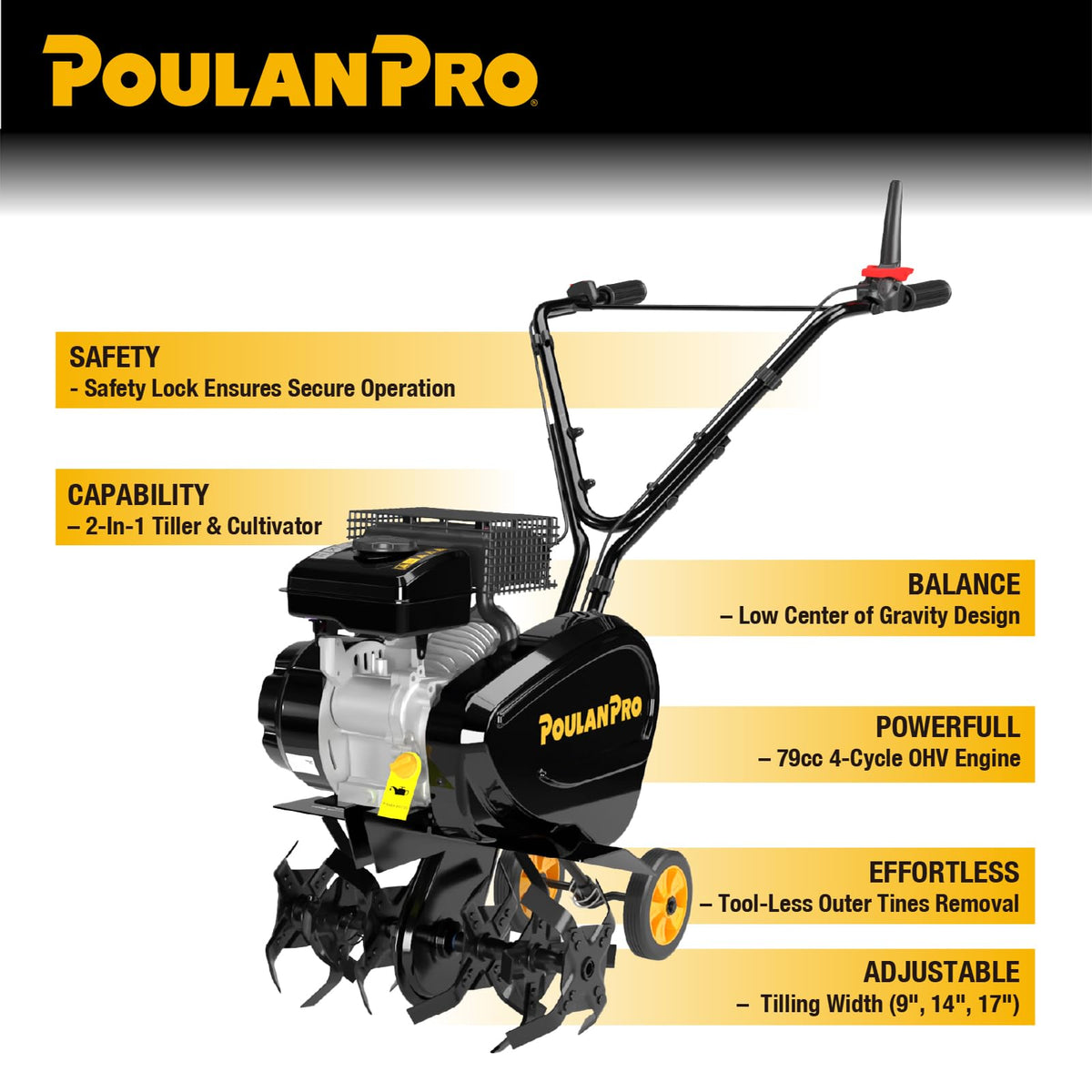 2 in 1 Gas Tiller Cultivator with 79 cc Engine and Adjustable Tilling Width E779455