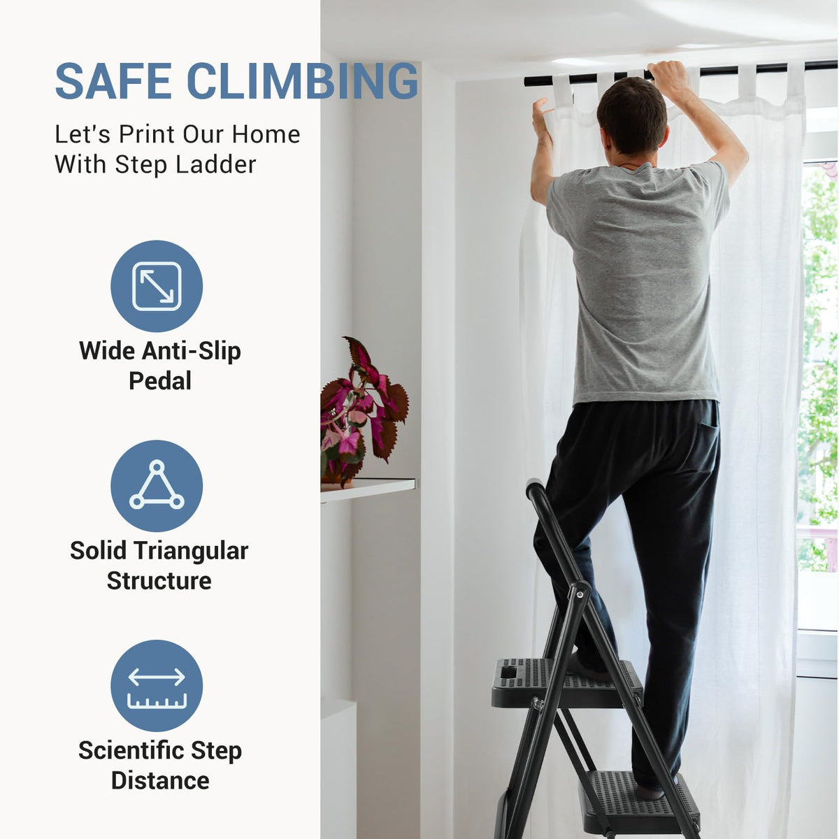 2 Step Stool with Anti-Slip Pedal & Handrail, 330lbs, Black E139483