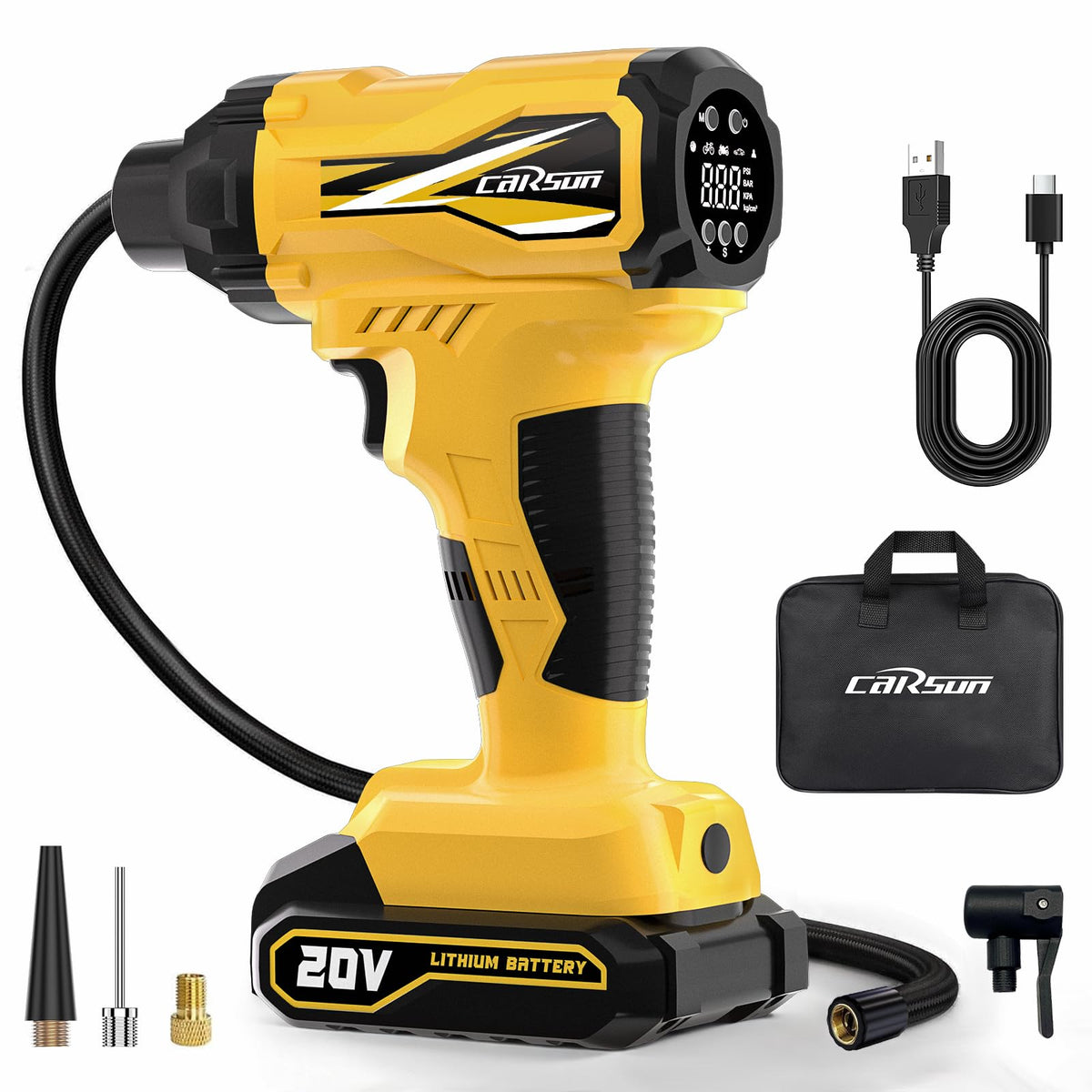 20V Cordless Portable Air Compressor 150 PSI Yellow I323431