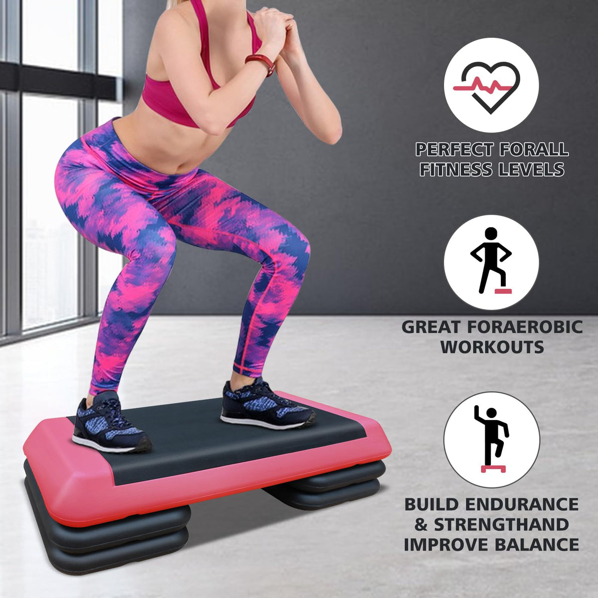 28.5'' Adjustable Aerobic Step Platform with 4 Stackable Risers R50740