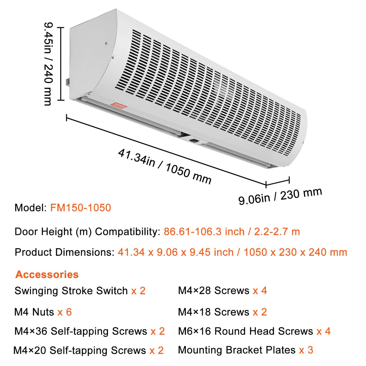 42" 2 Speeds 1350CFM Wall Mounted Indoor Air Curtain D110