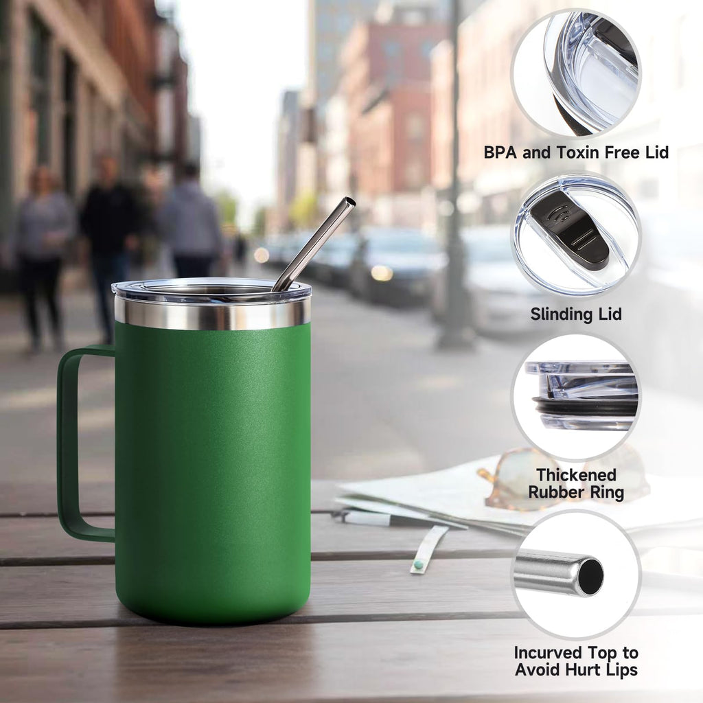 16oz Insulated Stainless Steel Coffee Mug with Lid and Straw V919526