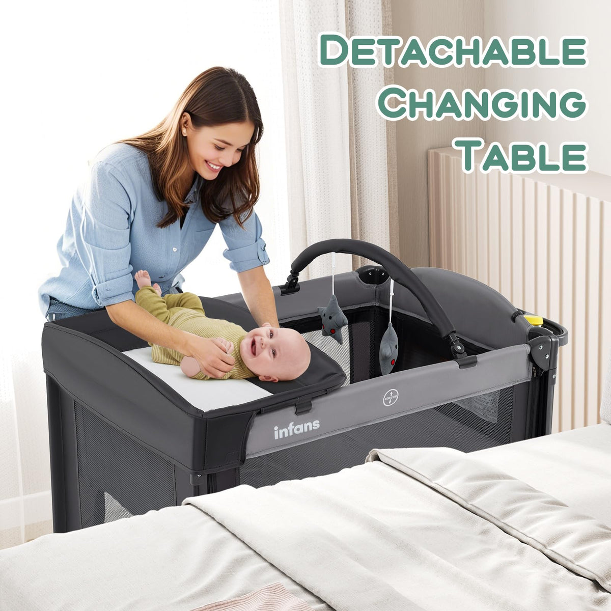 4 in 1 Pack and Play, Baby Bassinet, Bedside Sleeper, Diaper Changer W96118
