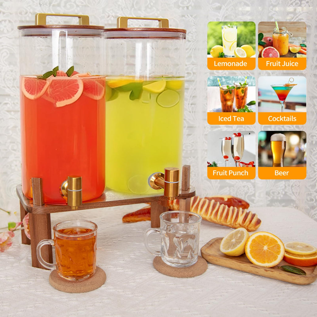 2 Pack 1.5 Gallon Glass Beverage Dispenser with Wooden Lid L14196