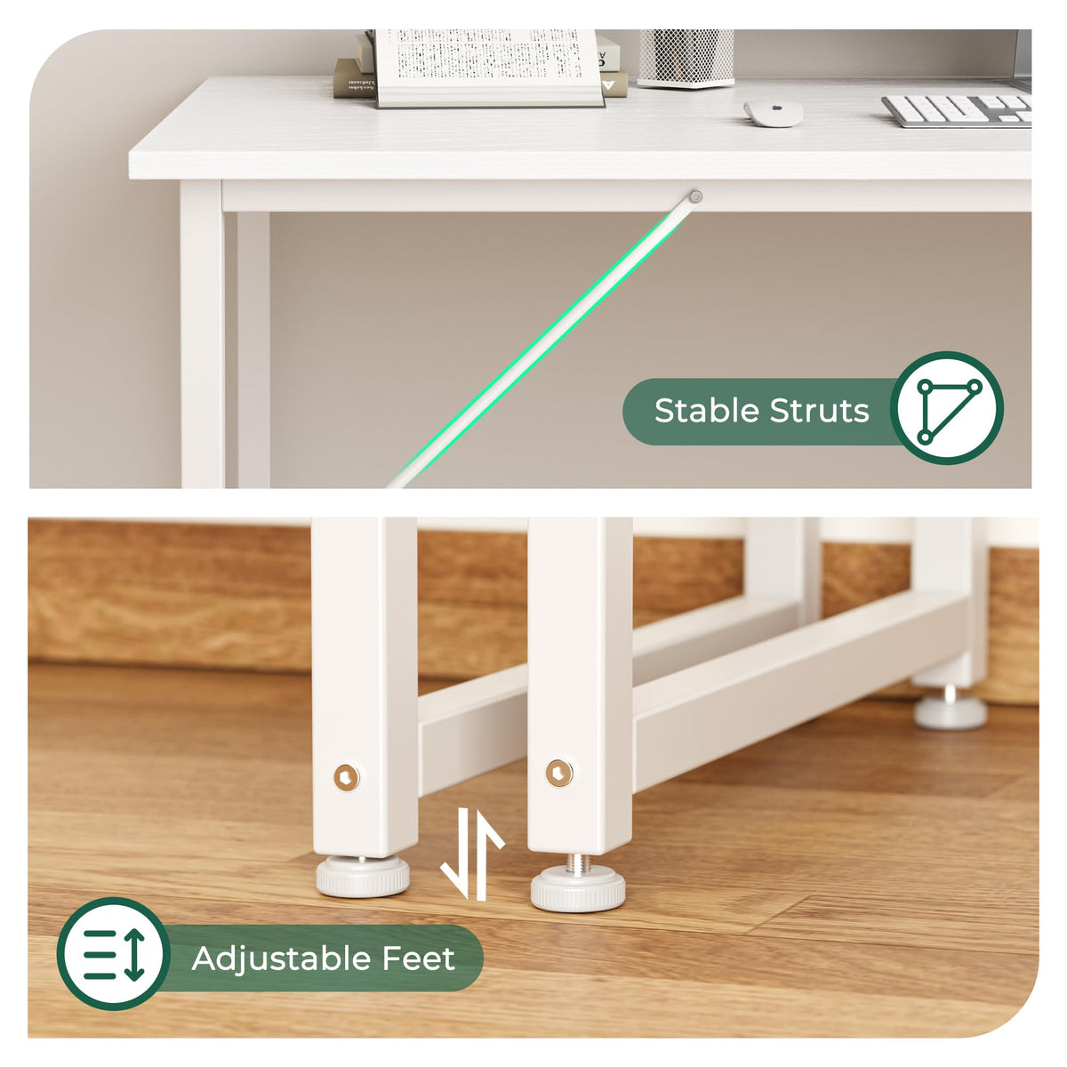 55 Inch White Computer Desk with Metal Frame V278130