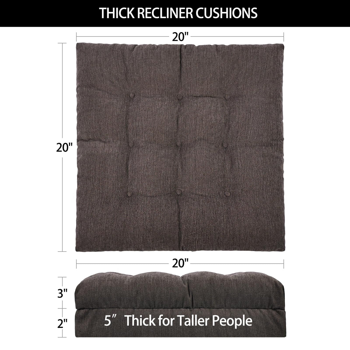 20x20x5 Inch Thick Tufted Dual Layer Chair Cushion Taupe 1P I78870
