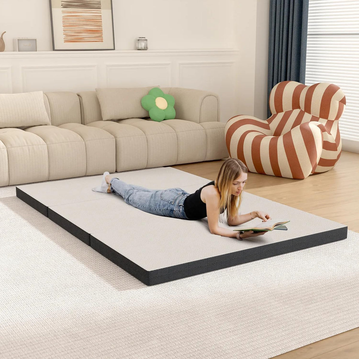 3 Inch Queen Size Tri-Fold Memory Foam Mattress Topper U532