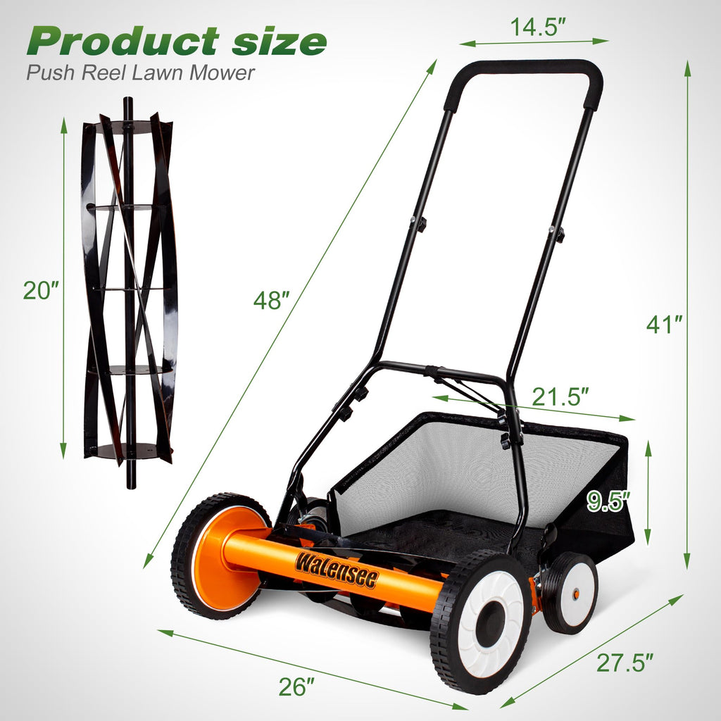 20-Inch 5-Blade Manual Reel Lawn Mower with Grass Catcher P5252
