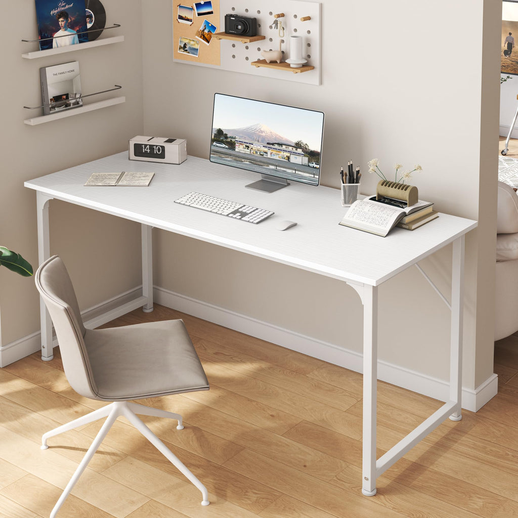 55 Inch White Computer Desk with Metal Frame V278130