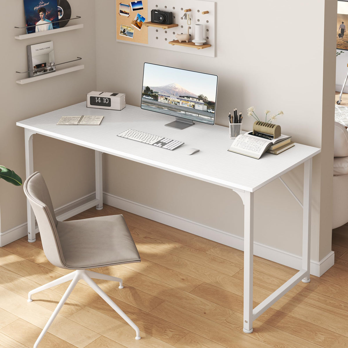 55 Inch White Computer Desk with Metal Frame V278130