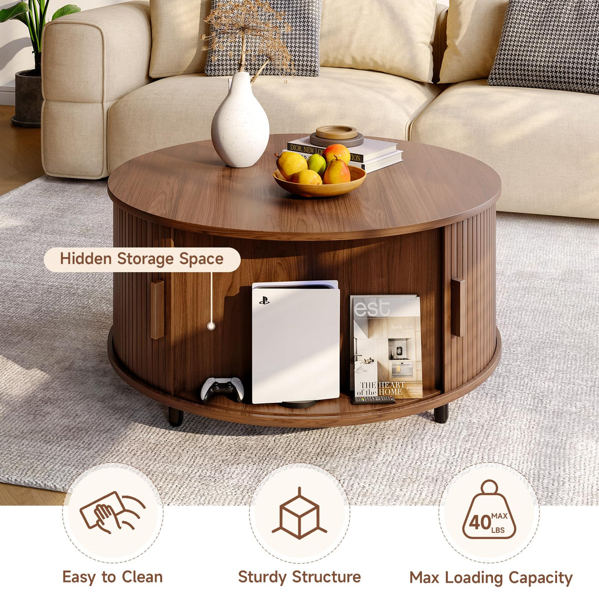 31.5" Round Coffee Table with Storage Q412447