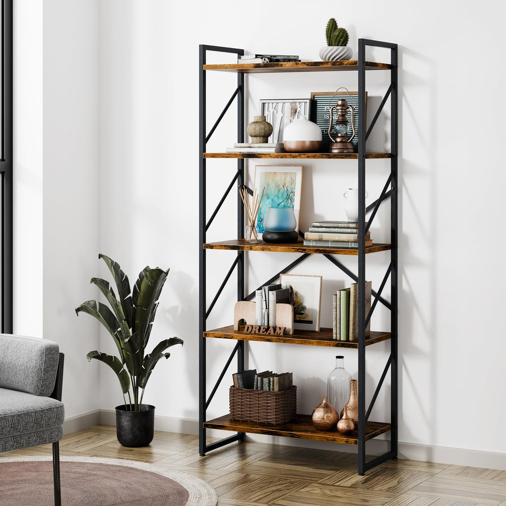 5 Tiers Rustic Brown Bookshelf W510