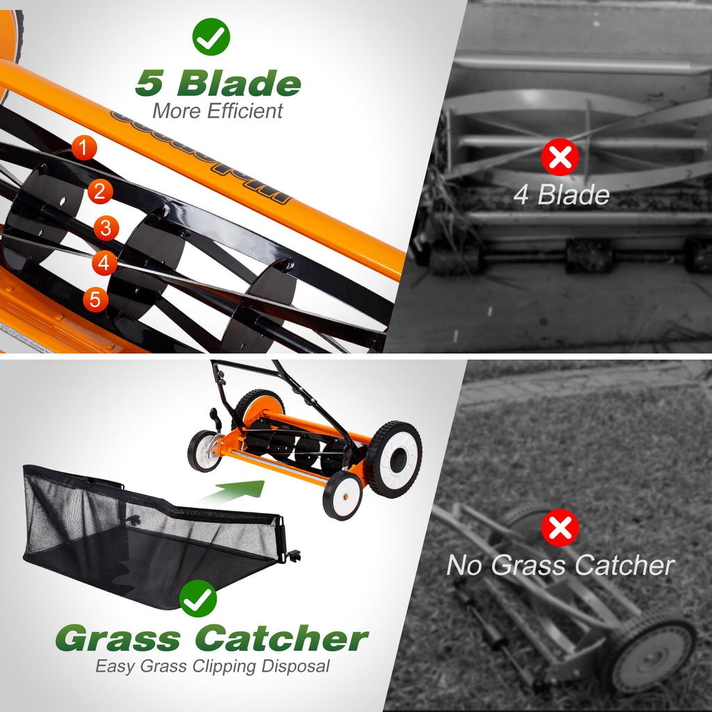 20-Inch 5-Blade Manual Reel Lawn Mower with Grass Catcher P5252