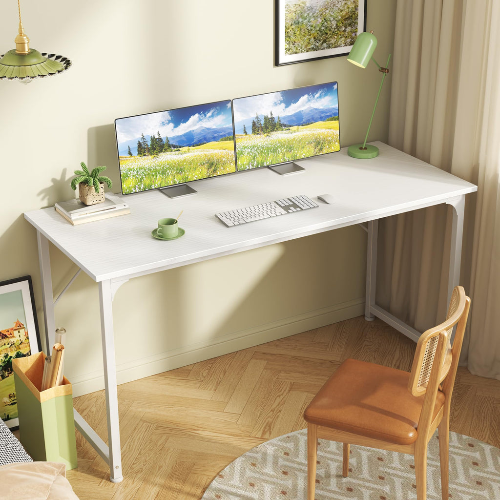 55 Inch White Computer Desk with Metal Frame V278130