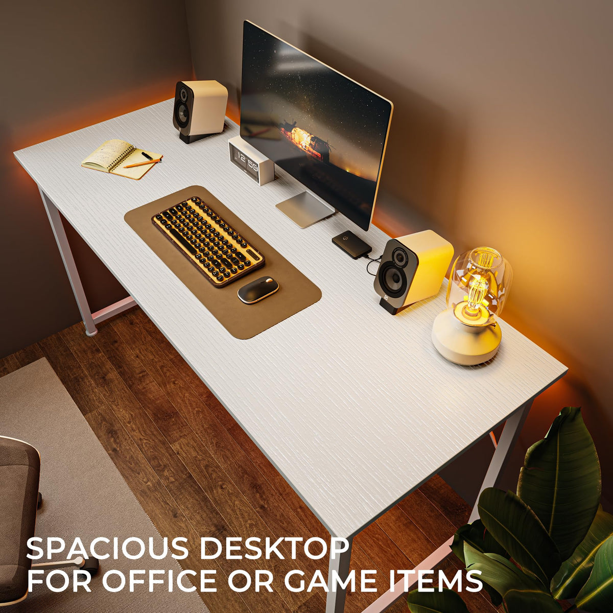 55 Inch White Computer Desk with Metal Frame V278130