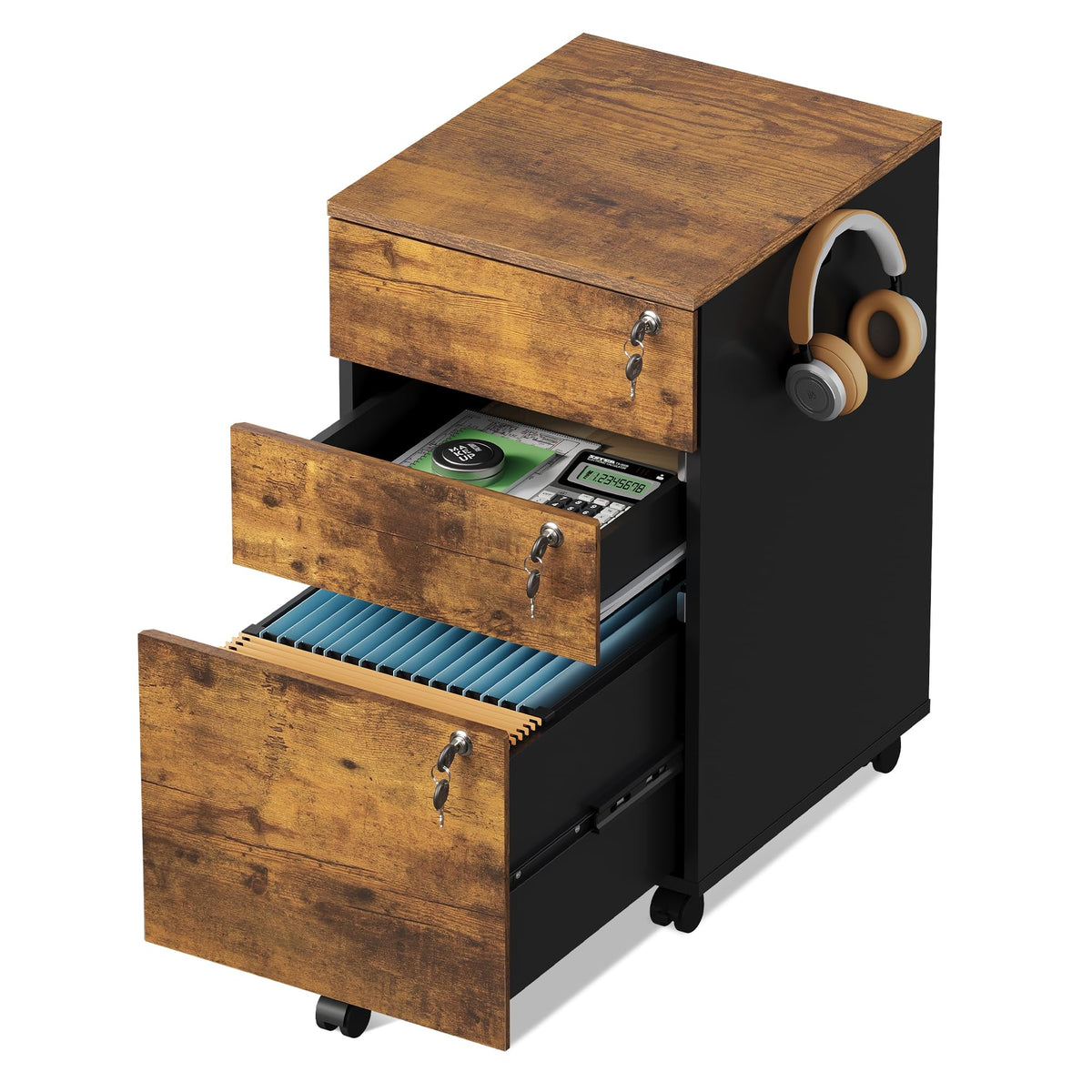 3 Drawer Wood File Cabinet with Locks U910