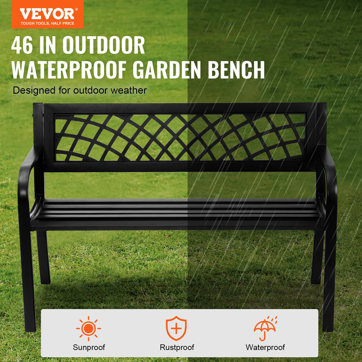 46" Iron Steel Frame Garden Bench with Mesh Pattern and Plastic Backrest A897