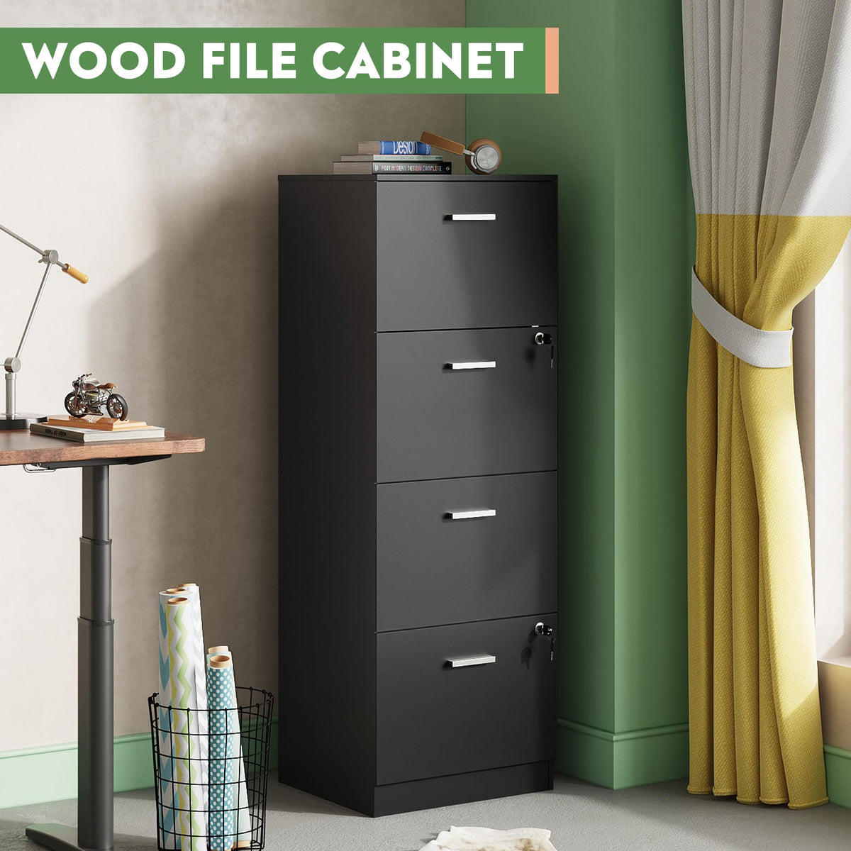 4 Drawer Wood File Cabinet with Lock U88875