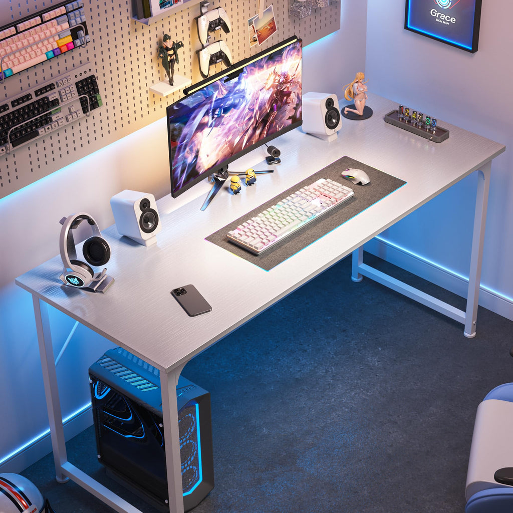 55 Inch White Computer Desk with Metal Frame V278130