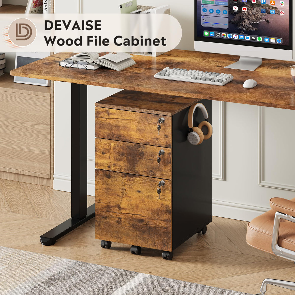 3 Drawer Wood File Cabinet with Locks U910