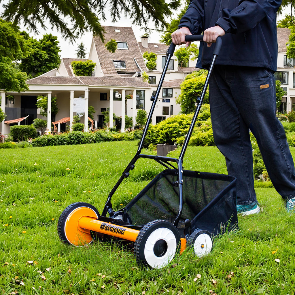20-Inch 5-Blade Manual Reel Lawn Mower with Grass Catcher P5252