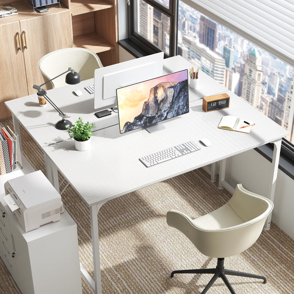 55 Inch White Computer Desk with Metal Frame V278130