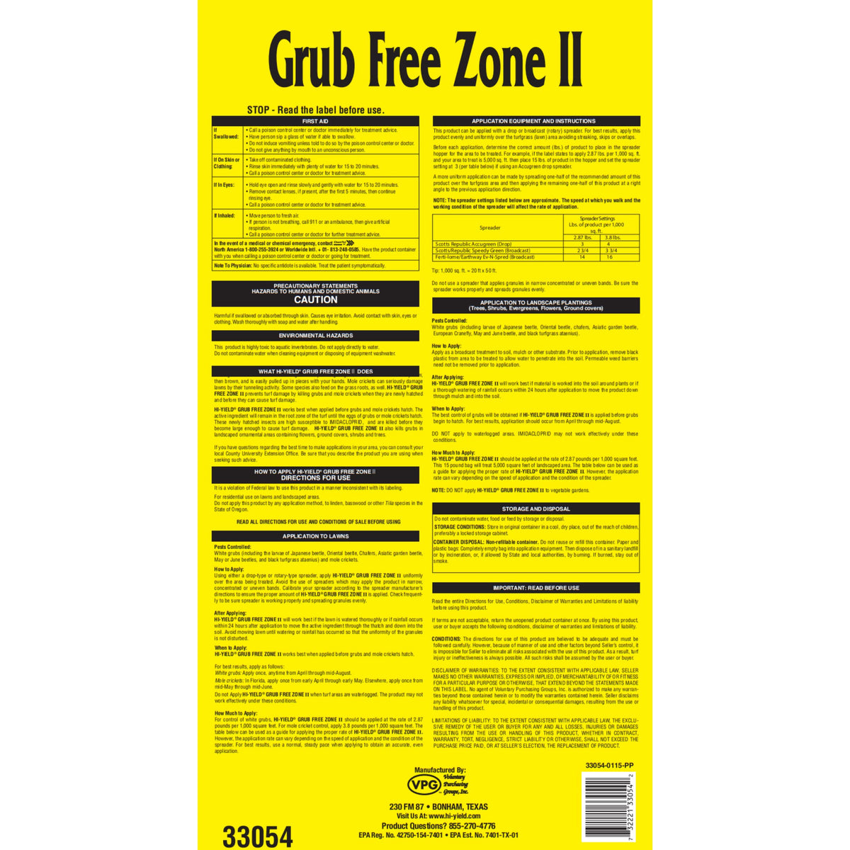 15 lbs. Grub Free Zone II O900557