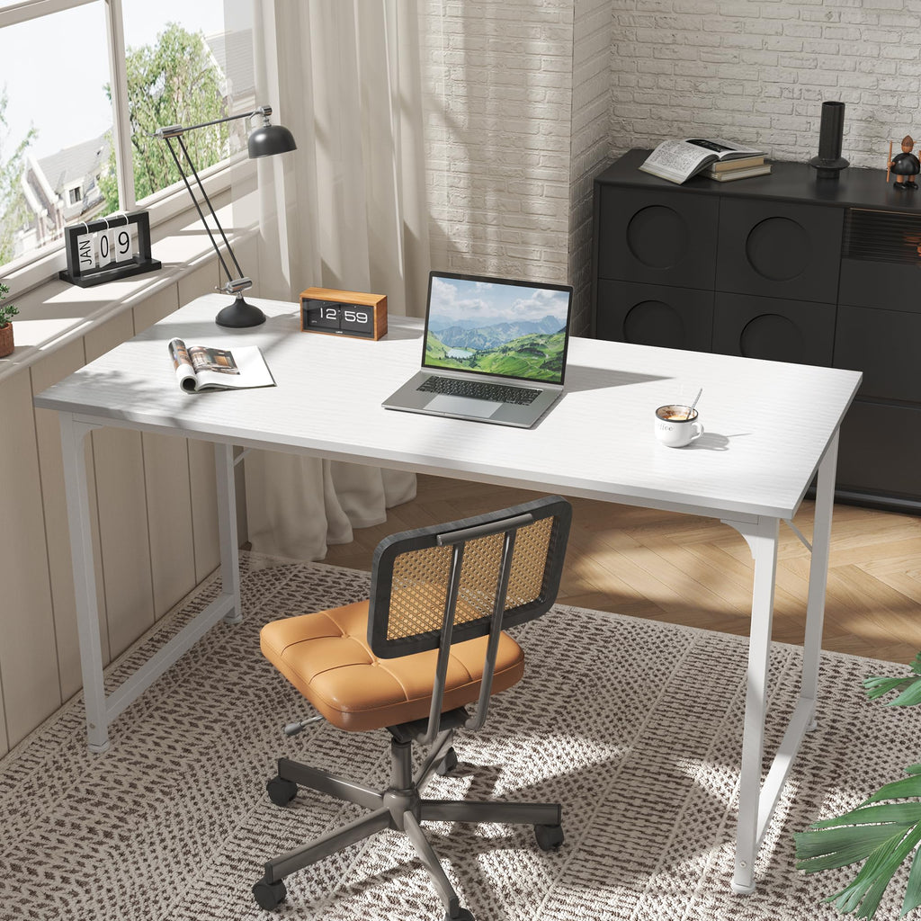 55 Inch White Computer Desk with Metal Frame V278130