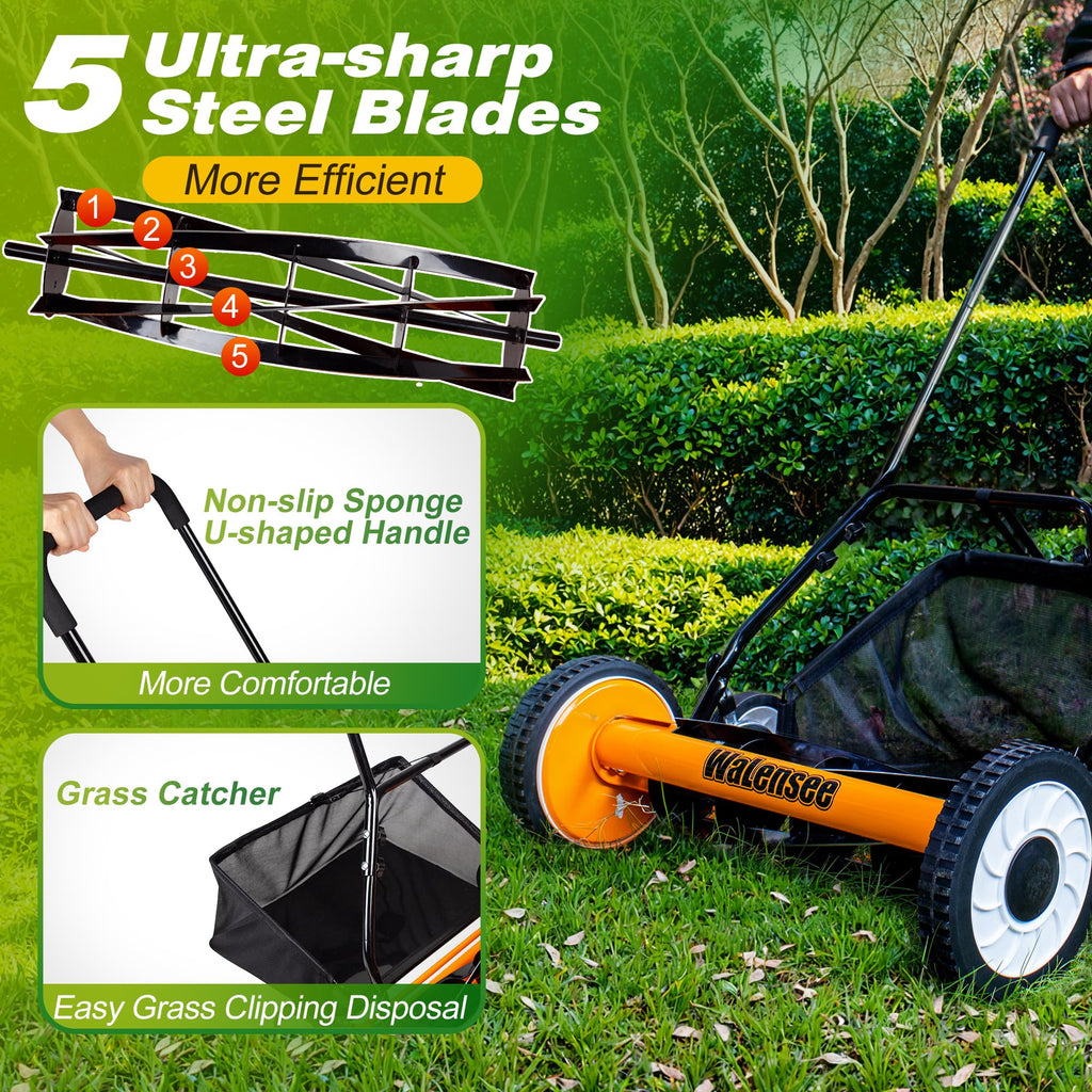 20-Inch 5-Blade Manual Reel Lawn Mower with Grass Catcher P5252